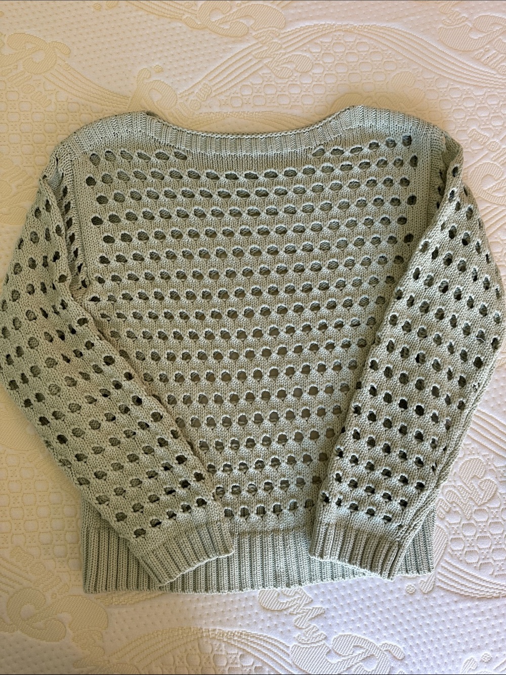 Open-Knit Scoop Neck Top in Light Sage